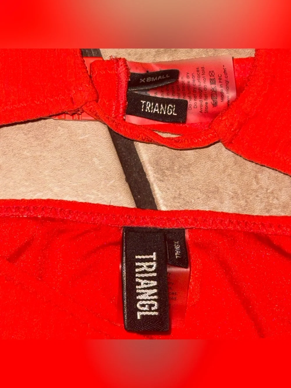 triangl swimwear Neon Coral Ribbed Tie-Side Two-Piece Bikini Set